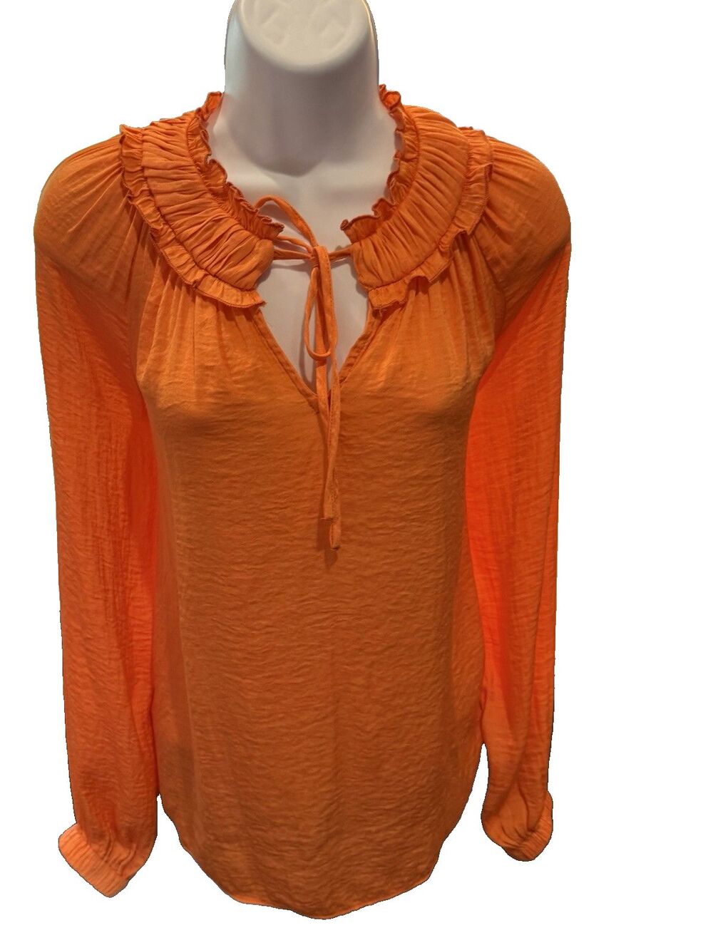 Joie Blouse Women's Size Medium Orange Ruffle Tie Neck Long Sleeves Boho EUC